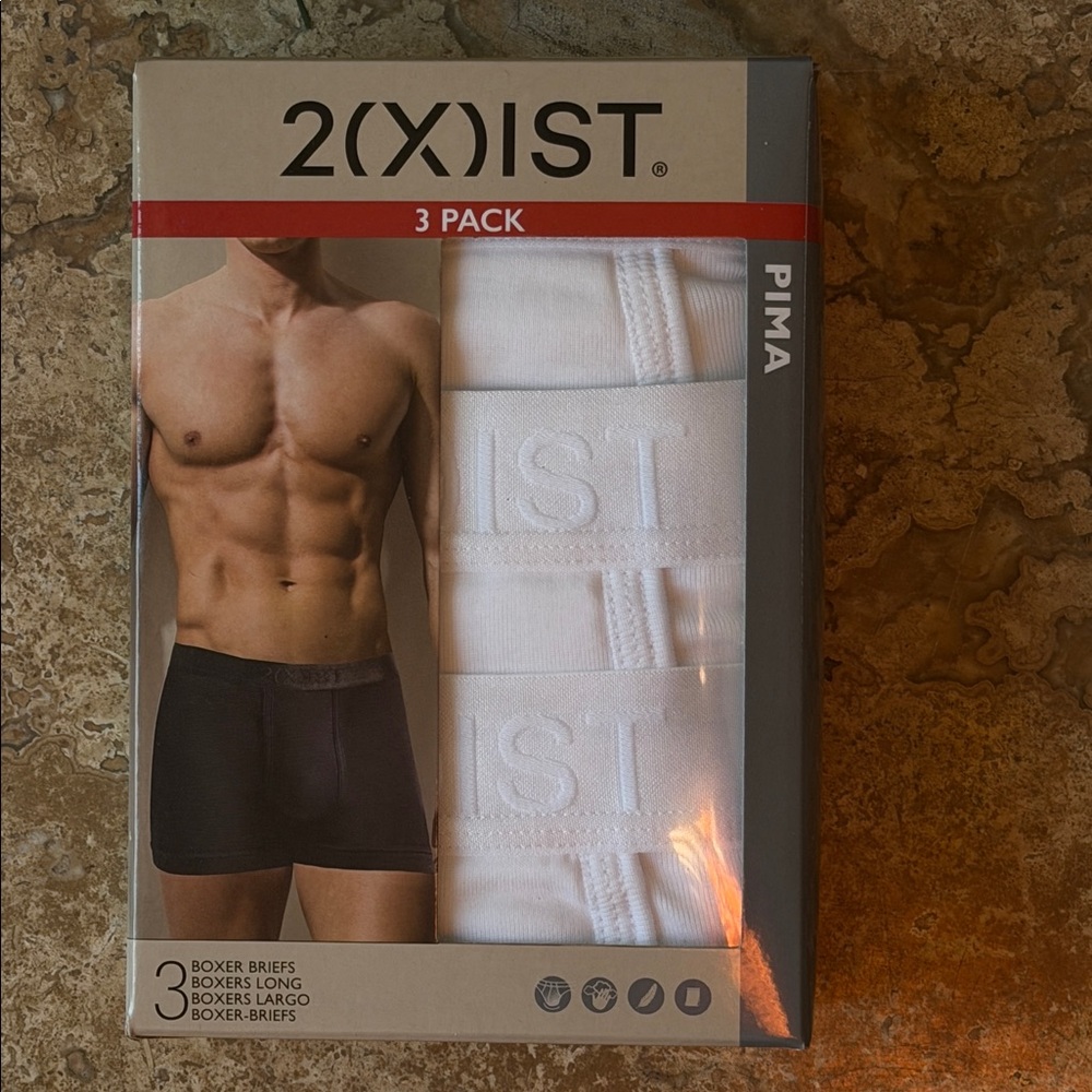NWT 2X(IST) Size Medium 3-Pack White Pima Cotton Boxer Brief - Picture 2 of 3